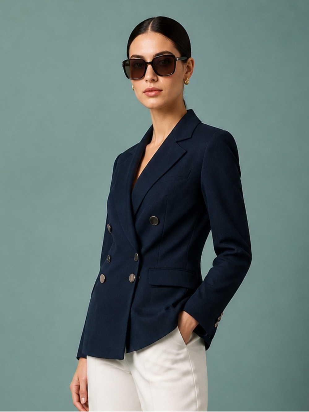 Cabi Blazer Style 987 Jacket Double Breasted Lined Satiny Fabric Size 6